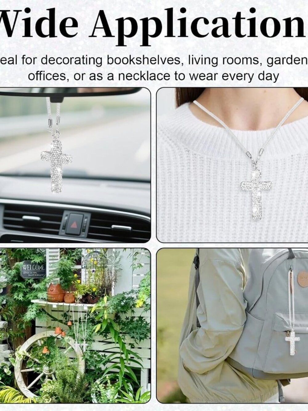 Cross for Car Mirror Hanging, Silver Bling Cars Pendant Charm - Picture 7 of 7